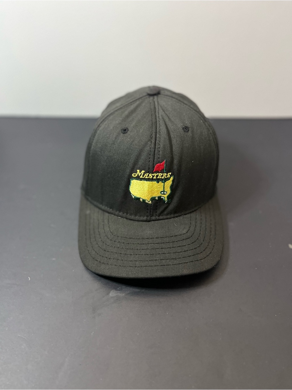 Masters Golf Black Cap with Cream Trim and Yellow/Green Logo - Size OS
